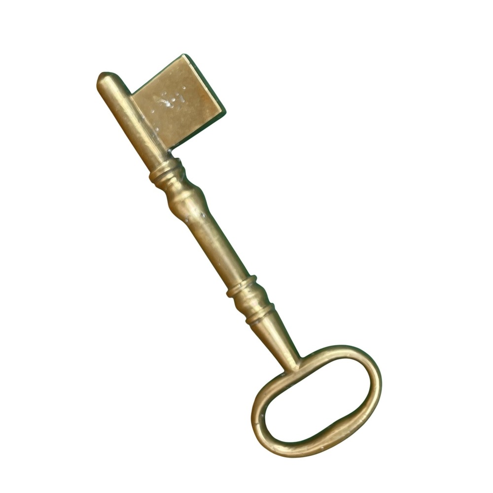 Vintage Large Solid Brass Skeleton Key Decorative Paperweight 6.5" Gothic Retro